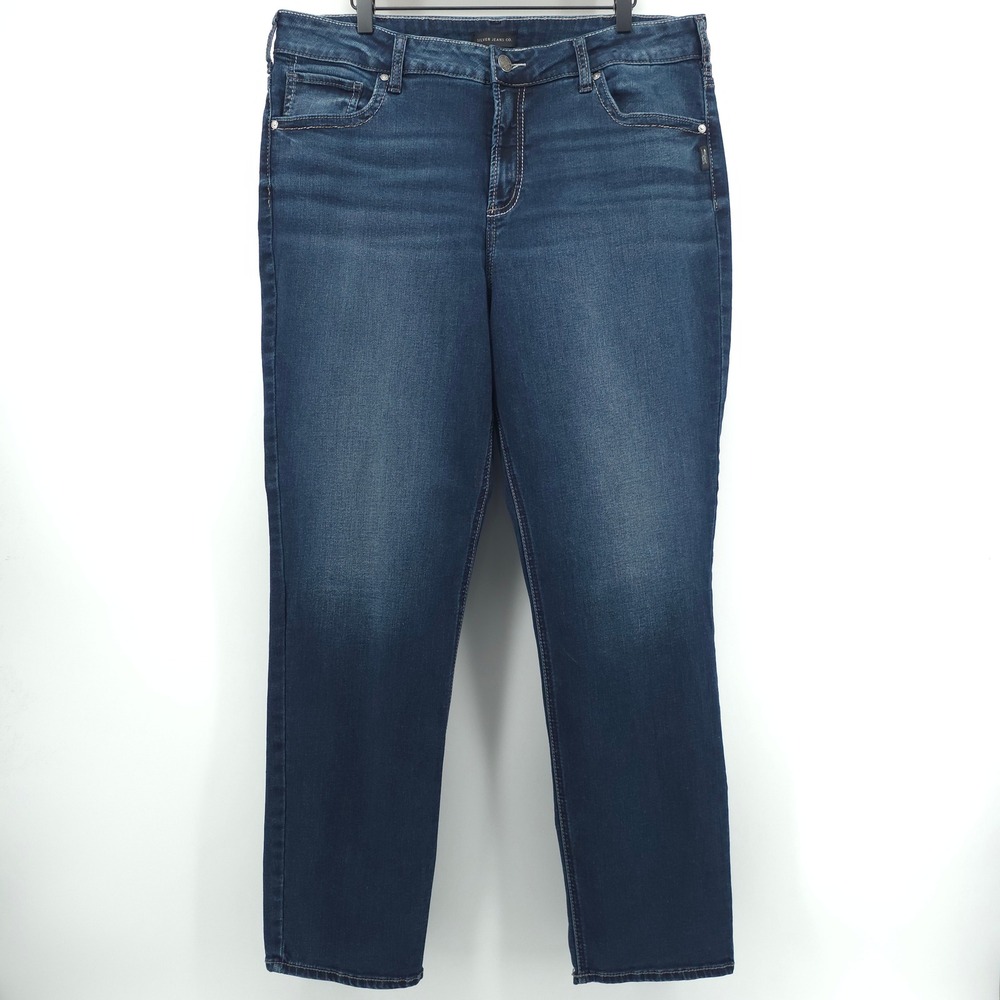 Silver Jeans Co Avery Women Straight Leg Jeans 20W Dark Wash Denim W94443EDB457